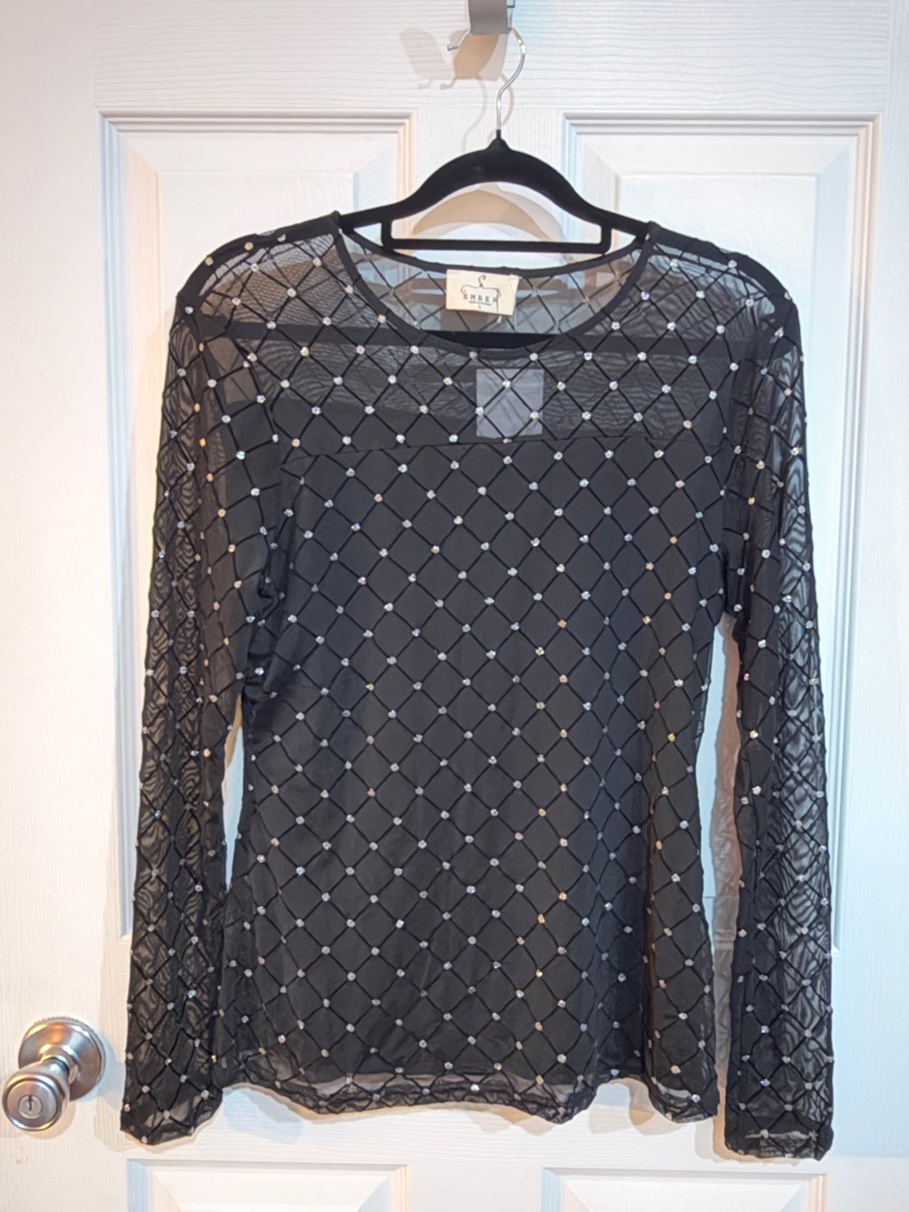 NWT Ember Black Sheer Glitter Mesh Top Size L Y2K Party